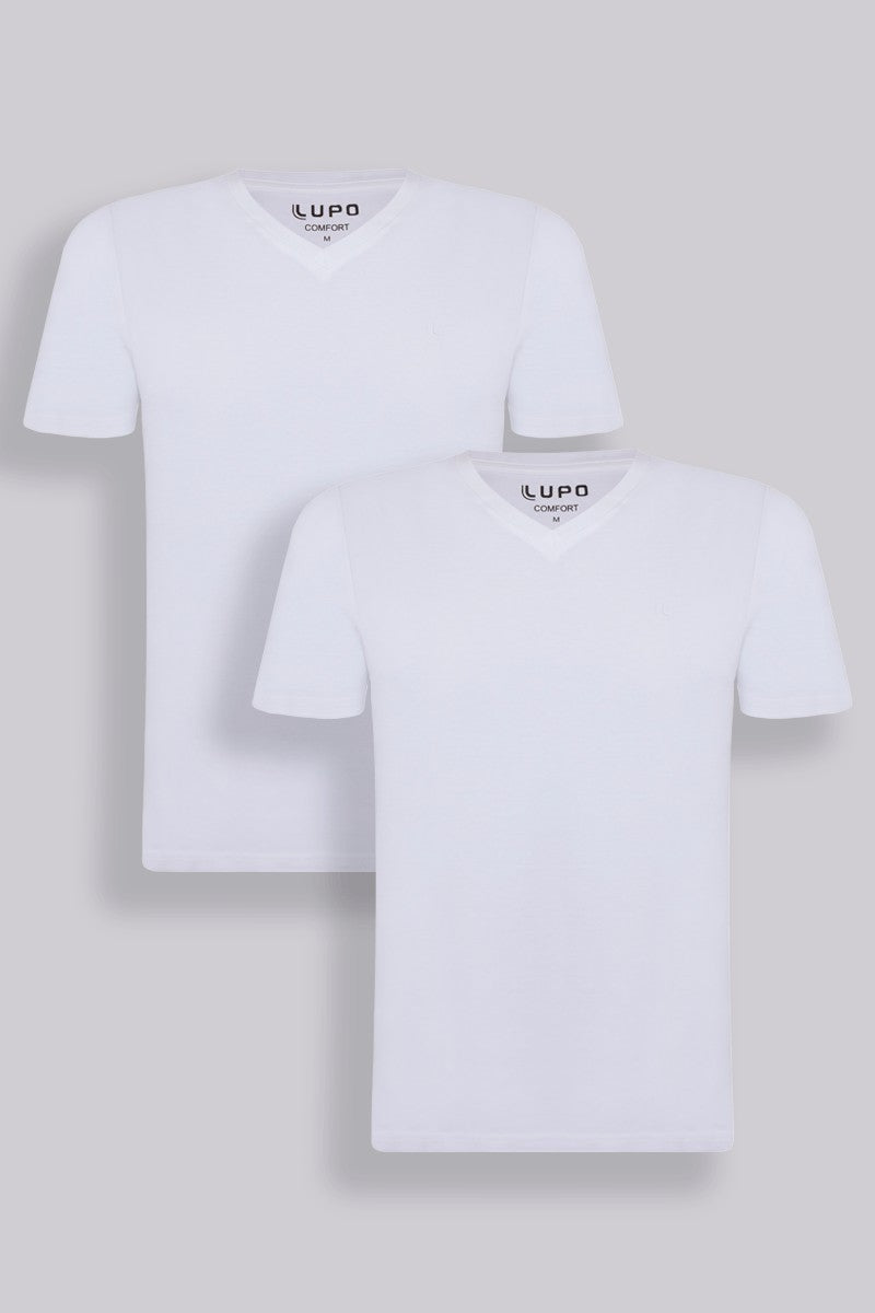 Kit 2 T-shirts Algodão Com Elastano Gola V