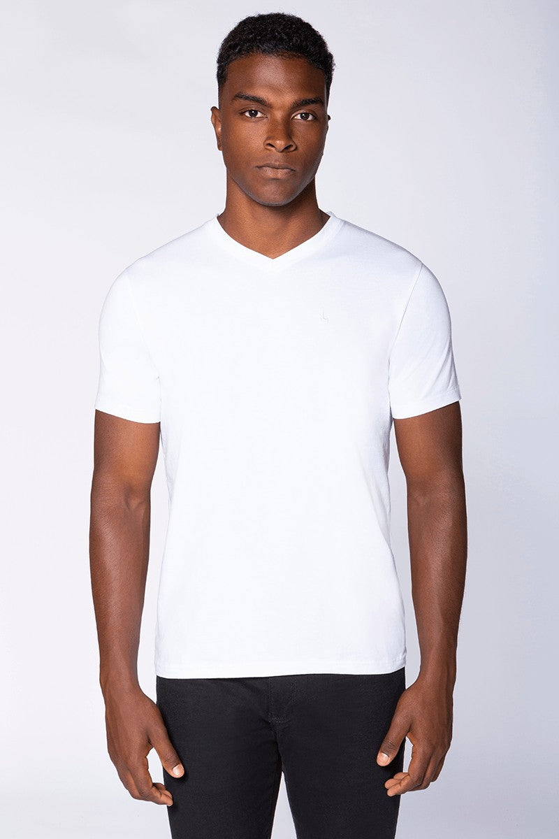 Kit 2 T-shirts Algodão Com Elastano Gola V
