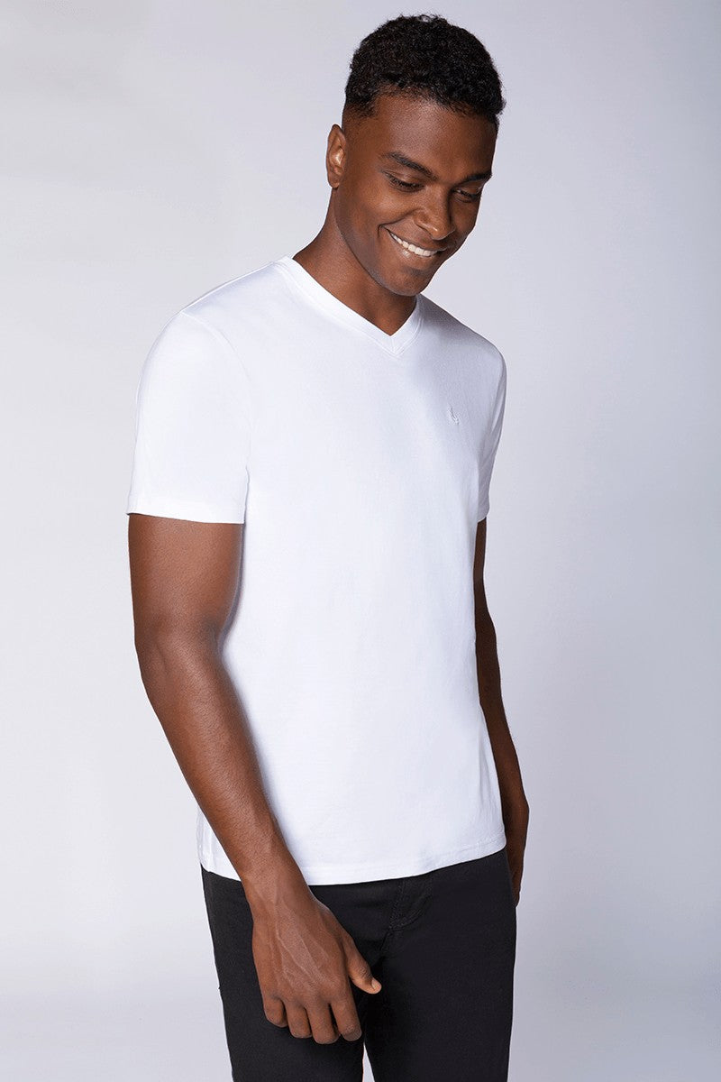 Kit 2 T-shirts Algodão Com Elastano Gola V